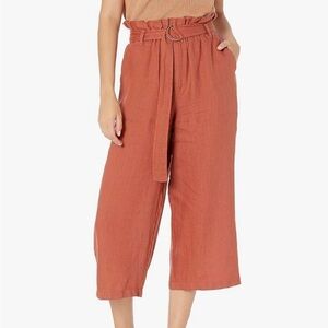 NWT Wide Leg Cropped Belted Linen Culotte Pant